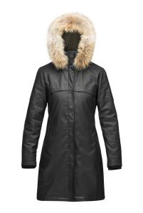 Manteau long cuir noir avec fourrure m0851