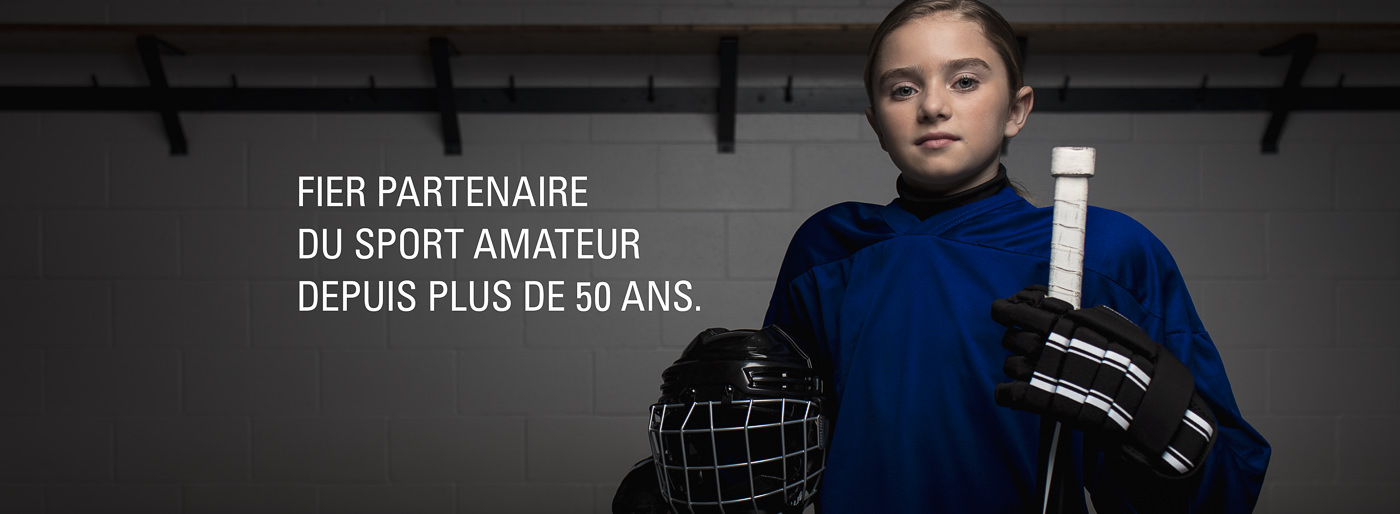 photo campagne publicitaire partenaire sports experts jeux olympiques enfant hockey